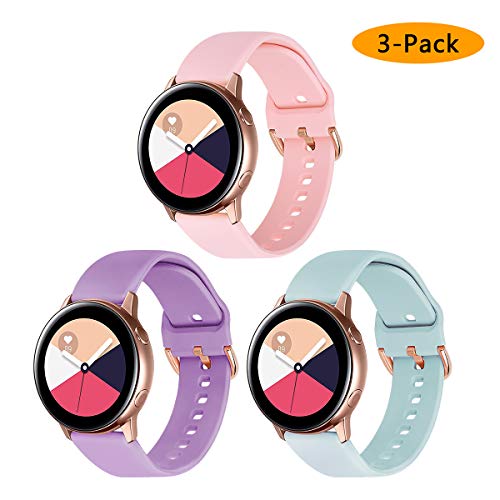 Product Cover Koreda Compatible Samsung Galaxy Watch Active Bands/Galaxy Watch 42mm/Gear Sport Bands Sets, 20mm Silicone Strap Replacement Wristband with Stainless Steel Buckle Compatible Galaxy Watch Active 40mm