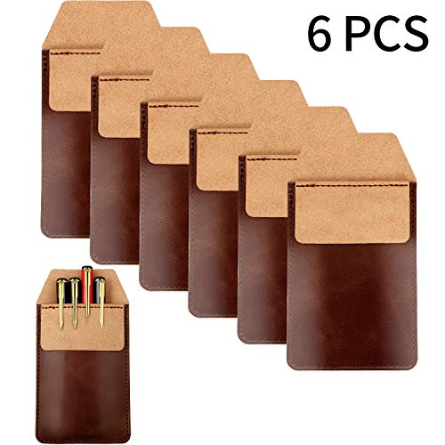 Product Cover 6 Pieces Leather Pocket Protector Durable Pen Holder Pencil Pouch for Shirts Lab Coats, 6.1 x 3.3 Inch (Brown)
