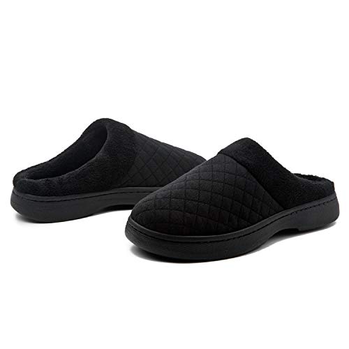 Product Cover Slippers for Men Memory Foam Warm Cozy Slip On Home House Shoes Rubber Sole Non-Slip Indoor Outdoor Winter (7-8, Black)