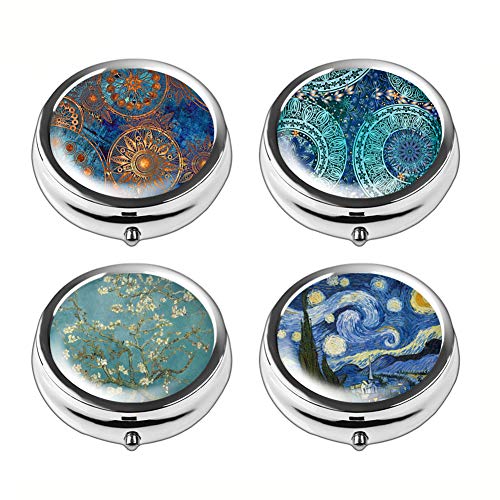 Product Cover Pill Box Set of 4 - Lizimandu Compact 3 Compartment Medicine Case, Pill Box for Pocket or Purse(Van Gogh Flower)