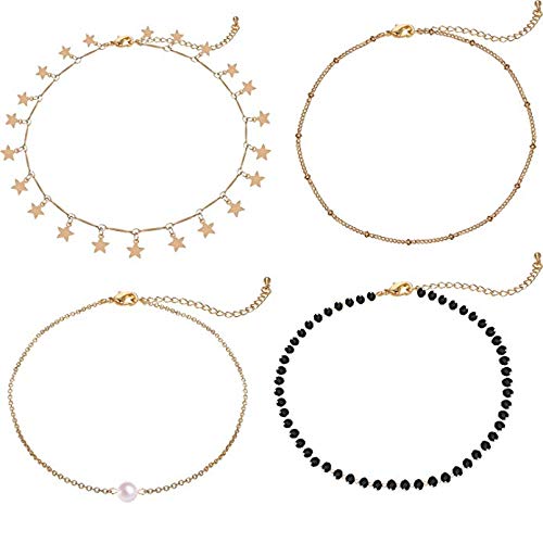 Product Cover Gold Star Pearl Choker Necklace -4 Pieces Set Dainty Pendant Handmade Necklace for Women Girls ... ... ... ... ... ...