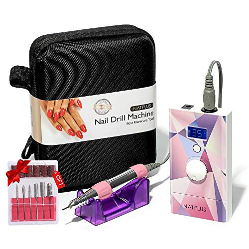 Product Cover NATPLUS Professional Nail Drill Machine 35000 RPM Upgrade with Screen and Tool Bag Portable Wireless Portable E-file Kit 3/32 Rechargeable Electric Nail File Wireless.