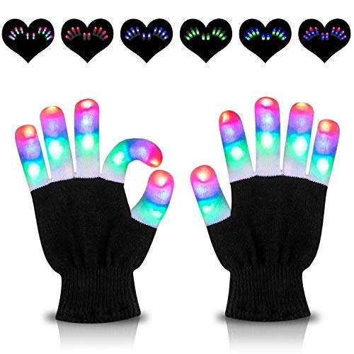 Product Cover HOOMEDA LED Gloves Light Up Gloves Finger Lights 3 Colors 6 Modes Flashing Rave Gloves Novelty Toys for Christmas Xmas Birthday Party Halloween