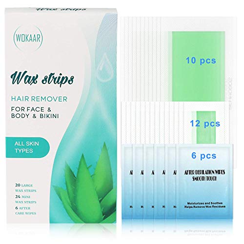 Product Cover Wax Strips Hair Removal Wax Kit for Full Body Face Bikini 44 Count Double Sided +6 Post Wipes for Sensitive Skin