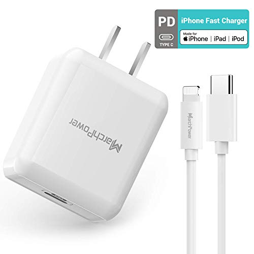 Product Cover Marchpower iPhone Fast Charger Wall Plug 18W Type C Power Adapter with USB C to Lightning Cable 6ft MFi Certified Quick Charging Syncing Cord Compatible with iPhone 11/ Pro/Pro MAX/X/XS/XR/8/ Plus