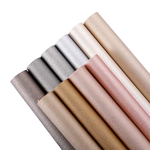 Product Cover SHUANGART 10 pcs Vivid Shiny Pearl Faux Leather Sheets for Earrings Bows Jewelry Making,A4 Size/21x30cm Litchi Pattern Metallic Solid Color Synthetic Vinyl Crafts Fabric Cotton Back,8x12 inches