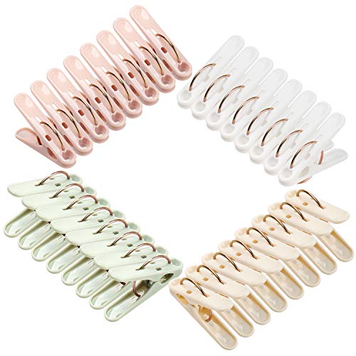 Product Cover Plastic Clothespins, 32 Pack Laundry Clothes Pins Clips with Springs, 4 Colors Clothes Drying Line Pegs for Kitchen Outdoor Trip, Air-Drying Clothing Pin Set