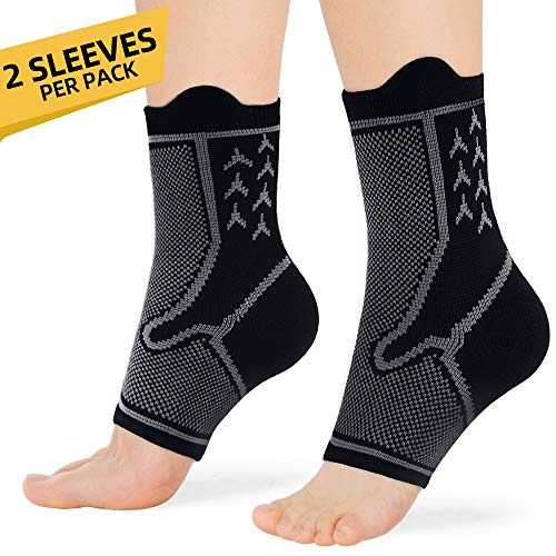 Product Cover Flyfan Ankle Support Sleeve for Women and Men, Compression Socks with Ankle Support for Injury Recovery, Pain Relief | Best for Running, Soccer, Basketball, Baseball Sports (S)