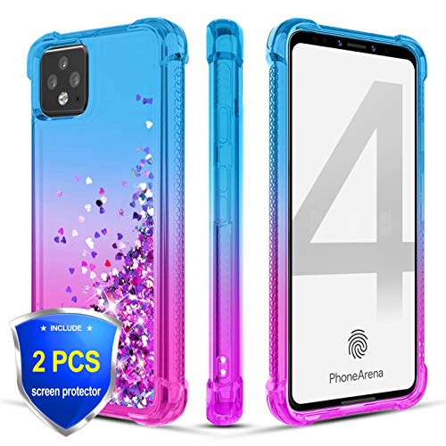 Product Cover Alilia for Google Pixel 4XL Case,Google Pixel 4XL Phone Case with [2 Packs] [HD Screen Protector] Glitter Bling Sparkle Shockproof TPU for Google Pixel 4 XL (2019) for Girls/Women,Teal/Purple