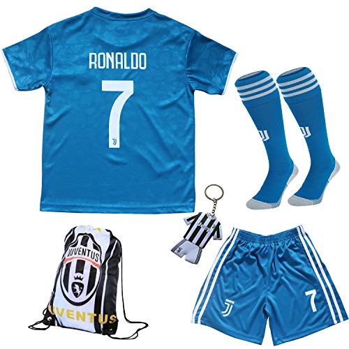 Product Cover GamesDur 2019/2020 Ronaldo #7 Third Black Soccer Kids Jersey & Short & Sock & Soccer Bag Youth Sizes (Third, 5-6 Years)