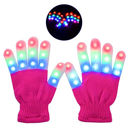 Product Cover Yostyle Children LED Finger Light Up Gloves,Small 3 Colors 6 Modes Flashing LED Warm Gloves Colorful Glow Flashing Novelty Toys for Kids Boys Girls (Pink)
