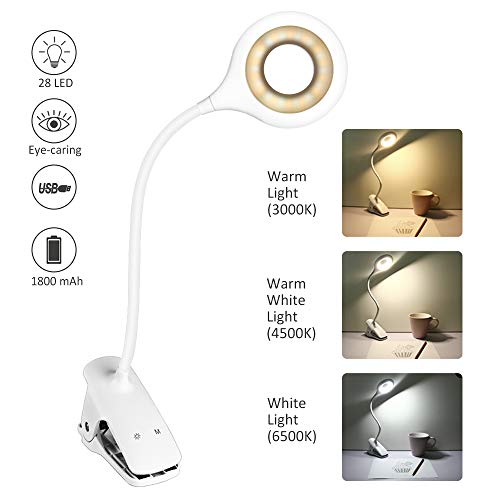 Product Cover Rechargeable Clip On Reading Light - iVict 28 LED Cordless Book Lights with Touch Switch, 3 Color Temperature Modes, 3 Brightness Levels, Eye Protection Desk Lamp, 360 ° Flexible USB Bed Lamp for Kids