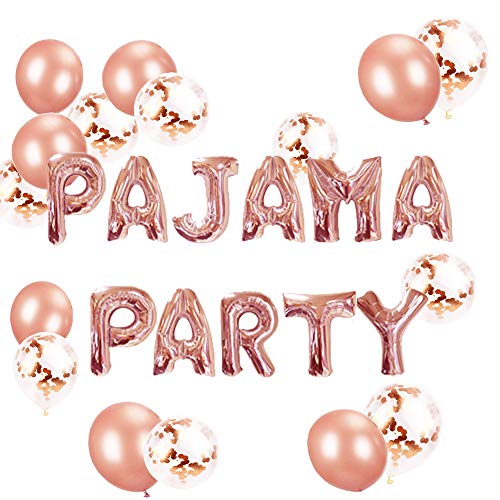 Product Cover LaVenty Set of 11 Rose Gold PAJAMA PARTY Balloons PAJAMA PARTY Banner Pajama Party Decor Slumber Party Spa Party Balloons.