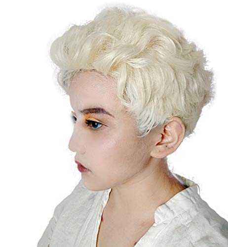 Product Cover Aziraphale Wig Good Omens Angel Cosplay Wig Short Curly Hair White Grey Silver Wigs