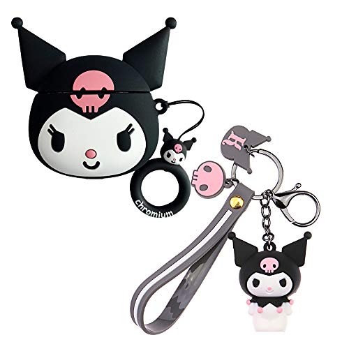 Product Cover iFiLOVE Compatible with Airpods Case, Girls Lady Women 3D Cute Cartoon Kuromi Wristband Strap Soft Silicone Protective Shockproof Case Cover with Keychian for Apple Airpods Case 2 & 1 (Kuromi)