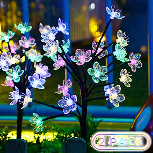 Product Cover 2020 Upgraded Solar Lights Outdoor, 2 Pack Solar Christmas Lights Solar Garden Lights with 20 LED Flower Lights Solar Stake Lights Waterproof Colored Fairy Landscape Lights for Garden, Yard, Patio