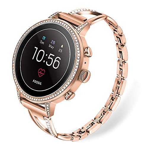 Product Cover for Fossil Women's Gen 4 Venture HR Band, TRUMiRR 18mm Diamond & Stainless Steel Watchband Quick Release Strap Feminine Jewelry Bracelet for Fossil Gen 3 Q Venture/TicWatch C2 Rose Gold Smart Watch