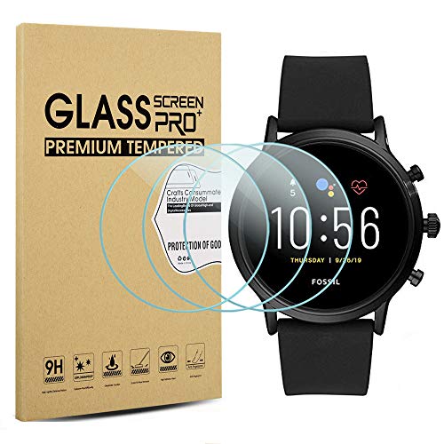 Product Cover Suoman 3-Pack for Fossil Gen 5 Carlyle HR Screen Protector Tempered Glass for Fossil Men Gen 5 Carlyle HR Smartwatch [2.5D 9H Hardness] [Anti-Scratch]