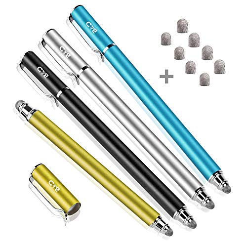 Product Cover Bargains Depot New 5mm High-Sensivity Fiber Tip Capacitive Stylus Dual-tip Universal Touchscreen Pen for All Tablets & Cell Phones with 8 Extra Replaceable Fiber Tips (4 Pcs, Black/Aqua/Silver/Yellow)