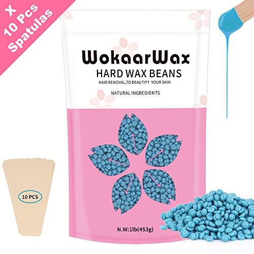 Product Cover Hard Wax Beans for Sensitive Skin, Brazilian Hair Removal Wax kit for Full Body, Face, Eyebrows, Underarm, Leg, Back, Depilatory Wax Beads Kit at Home, 15.9Oz，with 10pcs Wax Spatulas,Chamomile Flavour