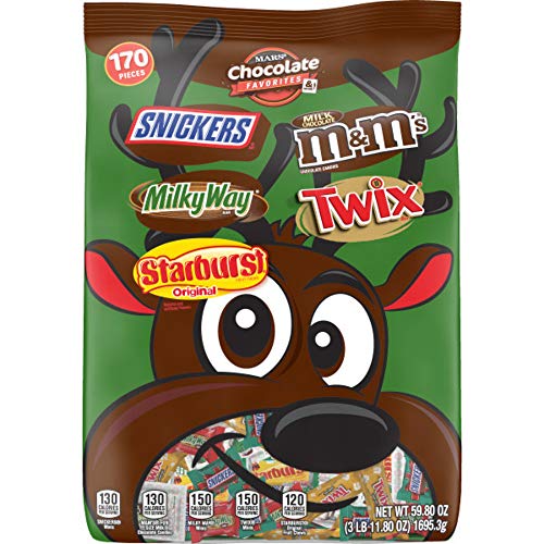 Product Cover M&M'S, SNICKERS, TWIX, MILK WAY & STARBURST Fun Size & Minis Size Chocolate Christmas Candy Variety Mix, 59.8 oz. 170 Pieces