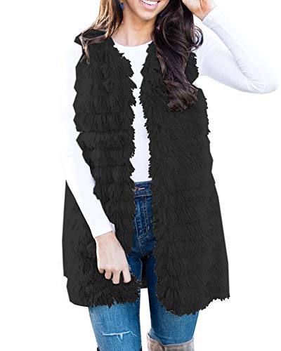 Product Cover Womens Sleeveless Faux Fur Cardigan Fluffly Vintage Parka Shaggy Vest Jacket Long Coat