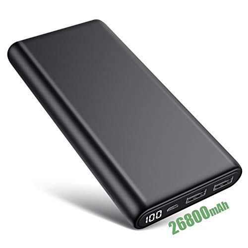 Product Cover Portable Charger 26800mAh, Power Bank Minimalist Nobel Black LCD Display External Battery Backup High Speed Lighter Mobile Power Pack 2 USB Ports Phone Charger for Android, iPhone, iPad, Samsung etc