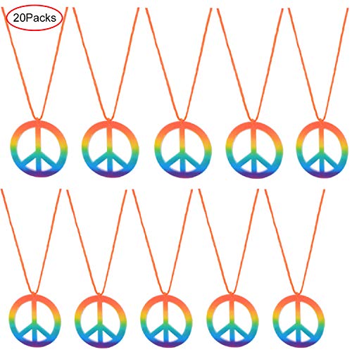 Product Cover Z-synka 20 Pieces Rainbow Peace Sign Necklaces Pedants Set 60s 70s Hippie Dressing Accessory for Womenand Men Party Favours