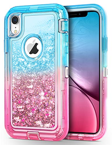 Product Cover JAKPAK Case for iPhone XR Case Glitter Bling Sparkle for Girls Woman iPhone XR Case Heavy Duty Shockproof Full Body Protective Shell Hard PC Bumper and TPU Back Cover for iPhone XR 10R Teal Pink