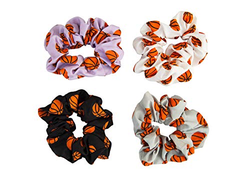 Product Cover Happie Hare Basketball Sport Hair Scrunchies 4 Pack Cotton Elastic Hair Bands Scrunchy Hair Ties Ropes Scrunchie for Women or Girls Hair Accessories Coach Gift