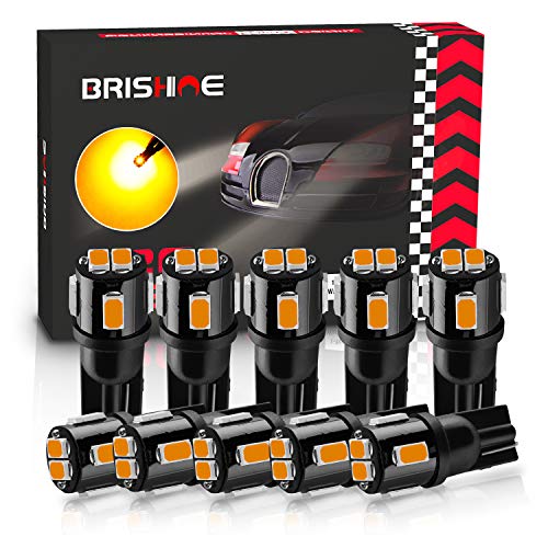 Product Cover BRISHINE 194 LED Bulbs Extremely Bright Amber Yellow 5630 Chipsets 168 2825 175 T10 W5W LED Replacement Bulbs for Car Side Marker Map Dome Door Parking Lights(Pack of 10)