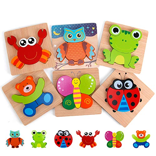 Product Cover Slotic Wooden Puzzles for Toddlers - Animal Jigsaw Puzzles for 1 2 3 Years Old Boys & Girls, Kids Educational Toys (6 Pack)