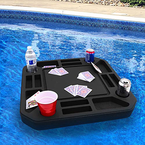 Product Cover Polar Whale Floating Medium Poker Table Game Tray for Pool or Beach Party Float Lounge Durable Foam 23.5 Inch Chip Slots Drink Holders with Waterproof Playing Cards Deck UV Resistant Made in USA