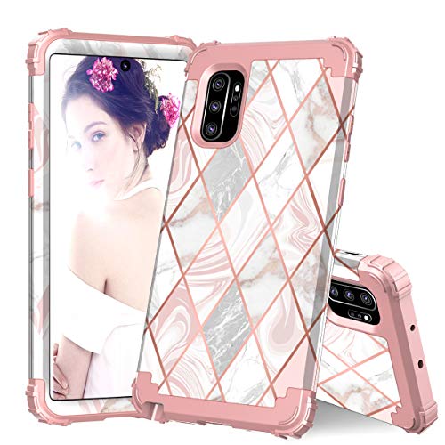 Product Cover ZHK Galaxy Note 10 Plus Case, Marble 3 Layer Heavy Duty Shockproof Case Hard PC+Silicone Rubber Hybrid Sturdy Armor Full-Body Protective Case for Samsung Galaxy Note 10 Plus (2019)-Rose Gold