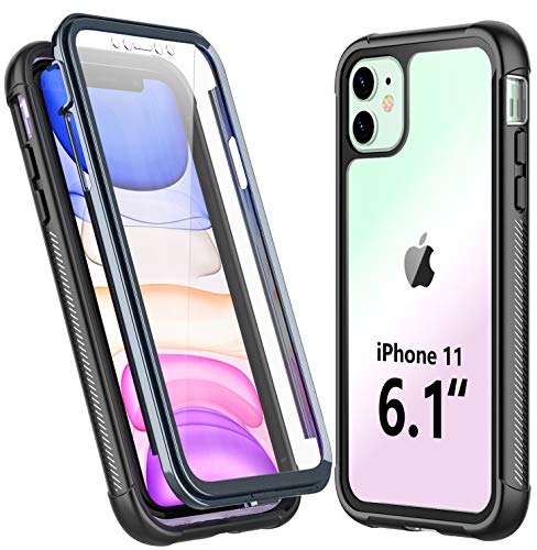 Product Cover Temdan iPhone 11 Case,Full Body Built in Screen Protector Multi-Directional Bumper Case Support Wireless Charging, Heavy Duty Rugged Dropproof Cases for iPhone 11 6.1 inch 2019- (Black/Clear)