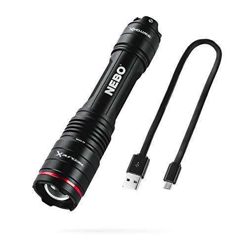 Product Cover NEBO Redline-X Rechargeable Waterproof Flashlight: 1800 lumen, 4x zoom, Switch-X technology; patented paddle switching mechanism to operate the power mode and instant activation for TURBO and Strobe