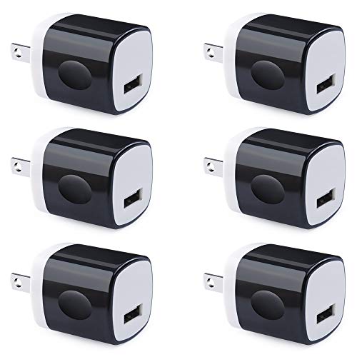 Product Cover Wall Plug 6 Pack, UorMe 1A 5V Single Port Wall Charger USB Power Adapter Cube Block Box Compatible with Phone Xs XR X 8 7 6S 6, Samsung Galaxy S10e S9 S8 Note 9 8 S7 Edge, LG, Nexus, Moto, BlackBerry