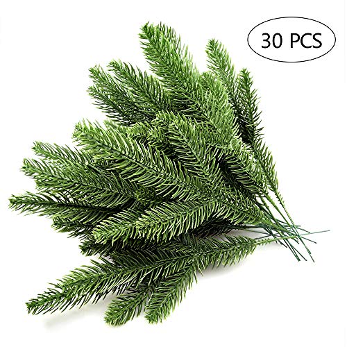 Product Cover 30pcs 10.24x3.94 Inches Artificial Pine Branches Green Leaves Needle Garland Green Plants Pine Needles for Garland Wreath Christmas Embellishing and Home Garden Decoration