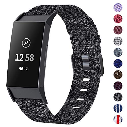Product Cover NANW Woven Bands Compatible with Fitbit Charge 3 Bands/Charge 3 SE, Soft Breathable Fabric Replacement Wristbands Strap Sports Accessories for Women Men, Large Small