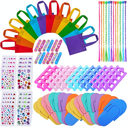 Product Cover URATOT 84 Pieces Spa Party Supplies Multiple Spa Party Favors for Girls 12 Pedicure Slipper, 12 Tote Bags, 24 Toe Separators,12 Emery Boards,12 Body Jewels and 12 Colored Hair Clip Braids
