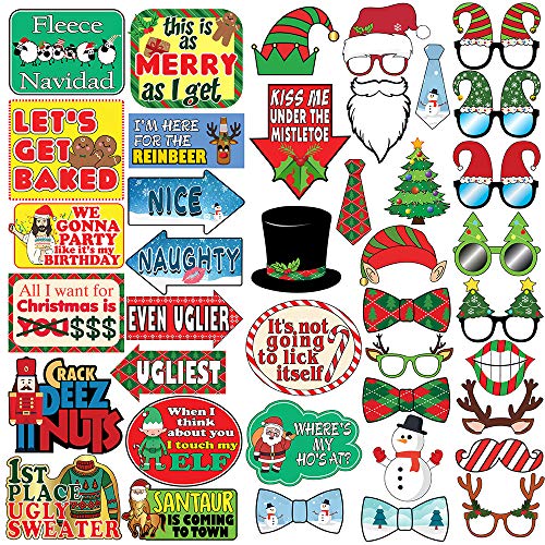 Product Cover Christmas Photo Prop Pack - 40 pcs - Ugly Sweater Party Decorations, Supplies and Gifts