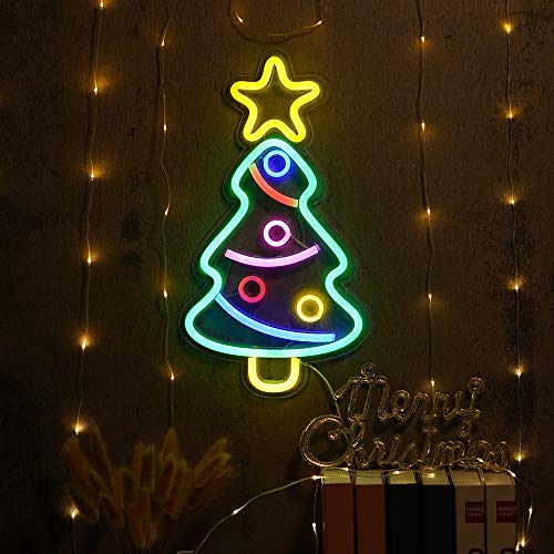 Product Cover Xmas Tree Sign Neon, Christmas Festival LED Neon Light Wall Decor Art Neon Sign Light for Home Decoration,Bedroom, Lounge, Office, Wedding, Christmas, Valentine's Day Party Operated by USB