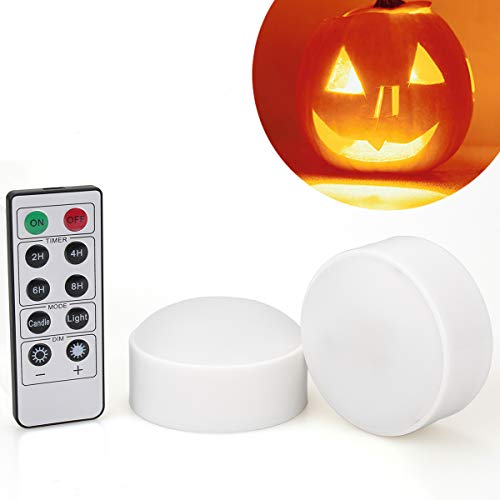 Product Cover [2-Pack] Halloween LED Pumpkin Lights with Remote and Timer, Battery Operated Orange Jack-O-Lantern Light for Halloween Decor, Flameless Candles for Pumpkin