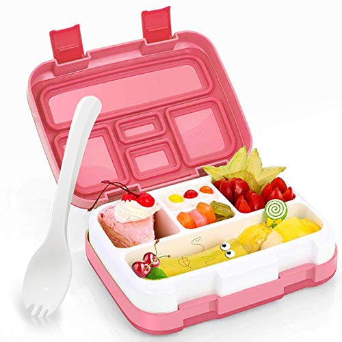 Product Cover Kids Lunch Box, Hometall Lunch Box for Kids with Spoon, BPA-Free, Leakproof 5 Compartments Food Container Great Picnics, Travel and More(Pink)