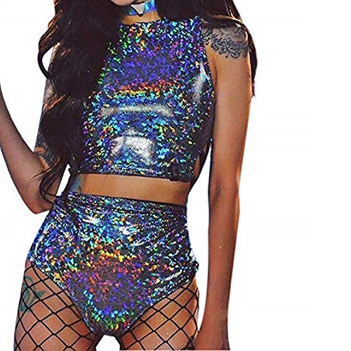 Product Cover Women's Rave Clothes Criss Cross Crop Top & Booty Metallic Silver Rave Outfit