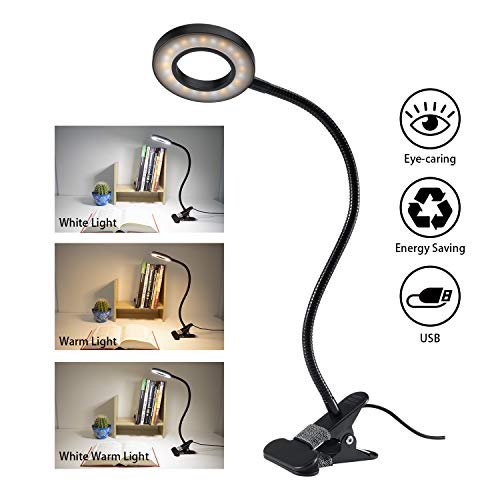 Product Cover Clip Light Reading Lights - QQAPPU 24 LED USB Book Clamp Light with 3 Color Modes, 10 Brightness Dimmer and Auto Off Timer, Eye Protection Kids Desk Lamp, 360 ° Flexible Gooseneck Bed Night Light