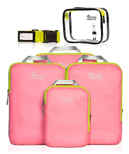 Product Cover SuitedNomad Compression Packing Cubes Set,Ultralight Travel Organizer Bags (Pink Rose, 6Piece)