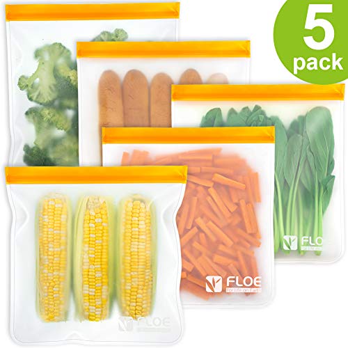 Product Cover Reusable Gallon Freezer Bags - 1 Gallon Ziplock Bags 5 Pack, Leakproof Gallon Storage Bags Extra Thick for Marinate Meats, Fruit, Cereal, Sandwich, Snack, Travel Items, Meal Prep, Home Organization