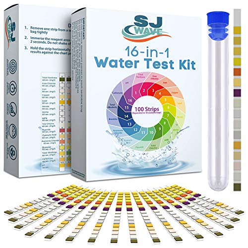 Product Cover 16 in 1 Water Test Kit. Home Water Quality Test for Drinking Water, Aquarium Water and Pool & Spa. Water Test Strips for Water Hardness, pH, Chlorine, Lead, Iron, Copper, Nitrate, Nitrite and More