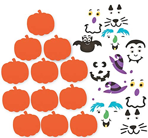 Product Cover Halloween Bulk Pumpkin Craft Set, 12 Jumbo 8 Inch Foam Pumpkins with 12 Foam Art Decorations Craft Kits, 6 Assorted Faces, Great Kids Party Favors Decoration for Boys and Girls by 4E's Novelty